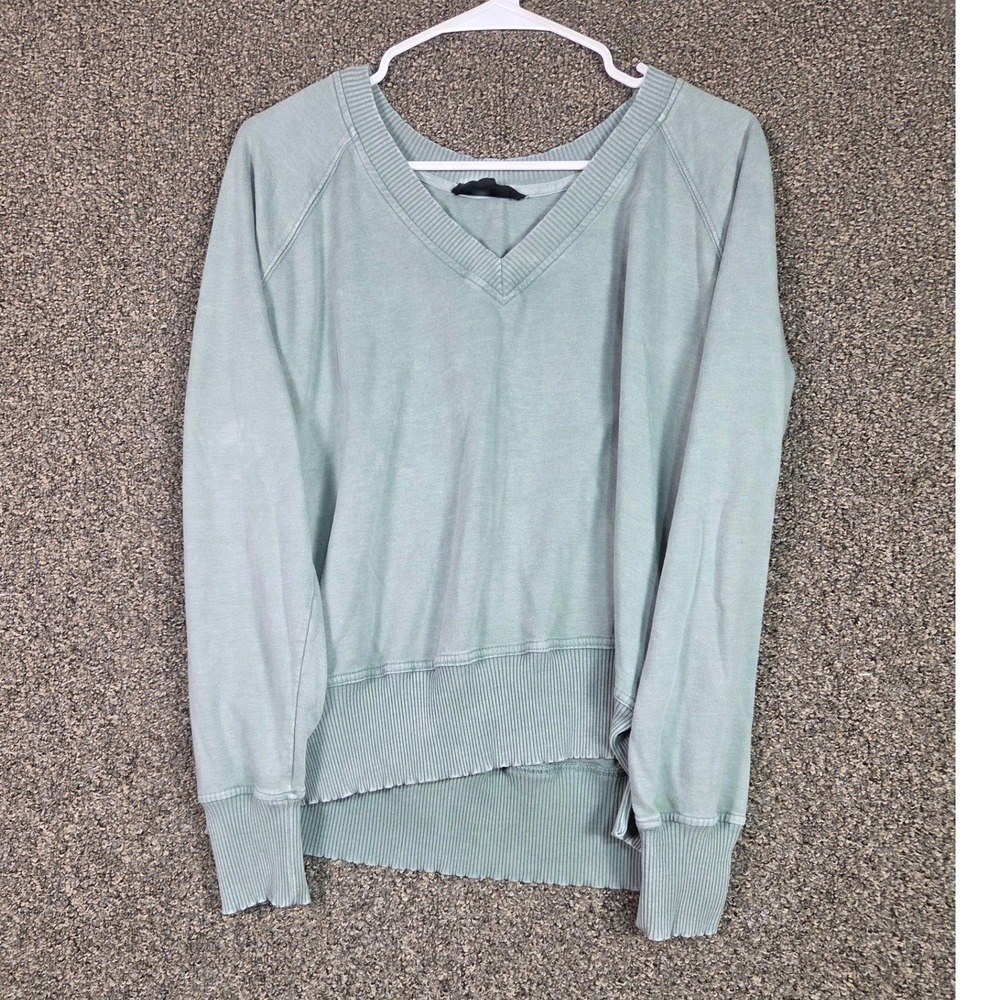 Jane +‎ Delancey Sweatshirt Women Large Green V-Neck High-Low Ribbed Pullover